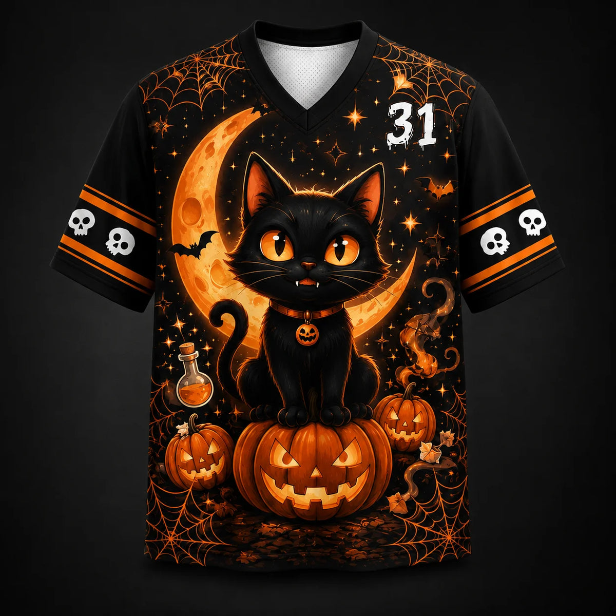 Black Cat Halloween V-Neck Tee