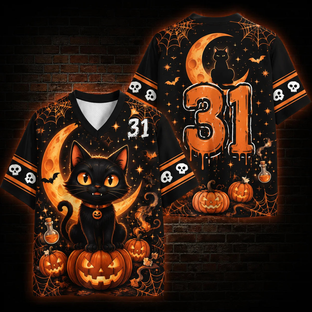 Black Cat Halloween V-Neck Tee